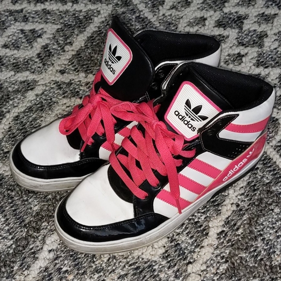 black and white adidas high tops